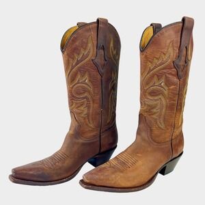 Resistol Womens Western Boots 8 Square Toe Leather Brown Mid Calf Cowboy Rodeo